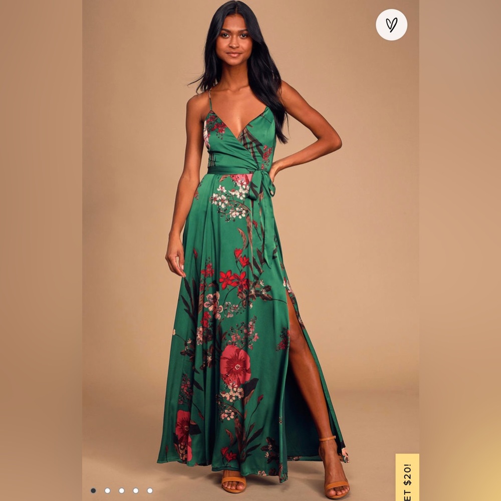 Still the One Emerald Green Floral Print Satin Maxi Dress